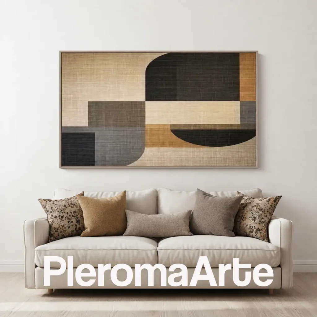 Centro de Calma - Cuadro Decorativo Contemporáneo en negro, gris, beige y camel
