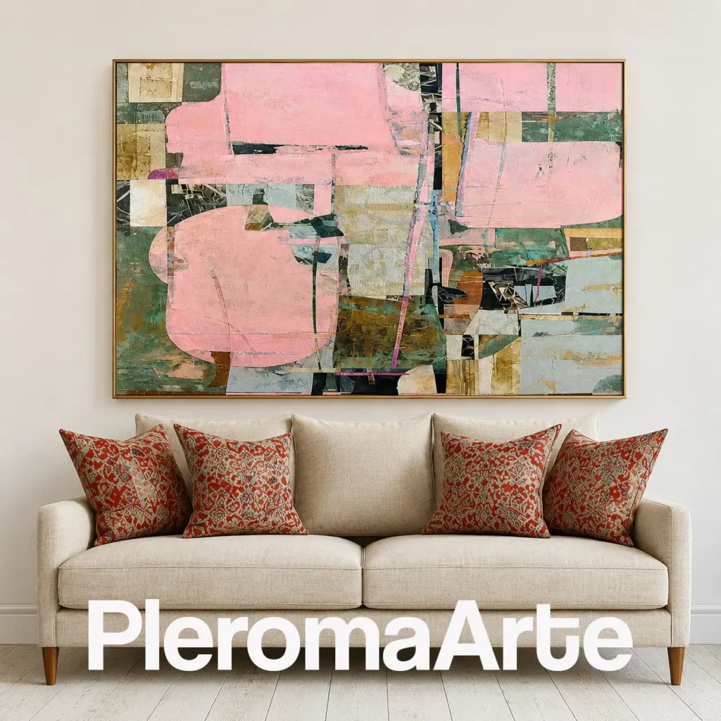 Geometría del Alba - Cuadro Decorativo Contemporáneo en rosa empolvado, verde y marfil