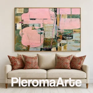 Geometría del Alba - Cuadro Decorativo Contemporáneo en rosa empolvado, verde y marfil