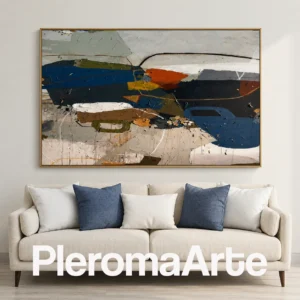 Equilibrio Profundo - Cuadro Decorativo Contemporáneo en azul marino, naranja, ocre y tonos claros