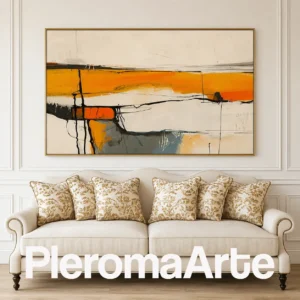 Tensión Solar - Cuadro al Óleo Contemporáneo en marfil, ocre, naranja, gris y negro
