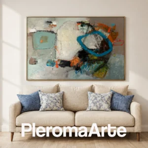 Órbita Interior - Cuadro Decorativo Contemporáneo en turquesa, gris, verde agua y naranja