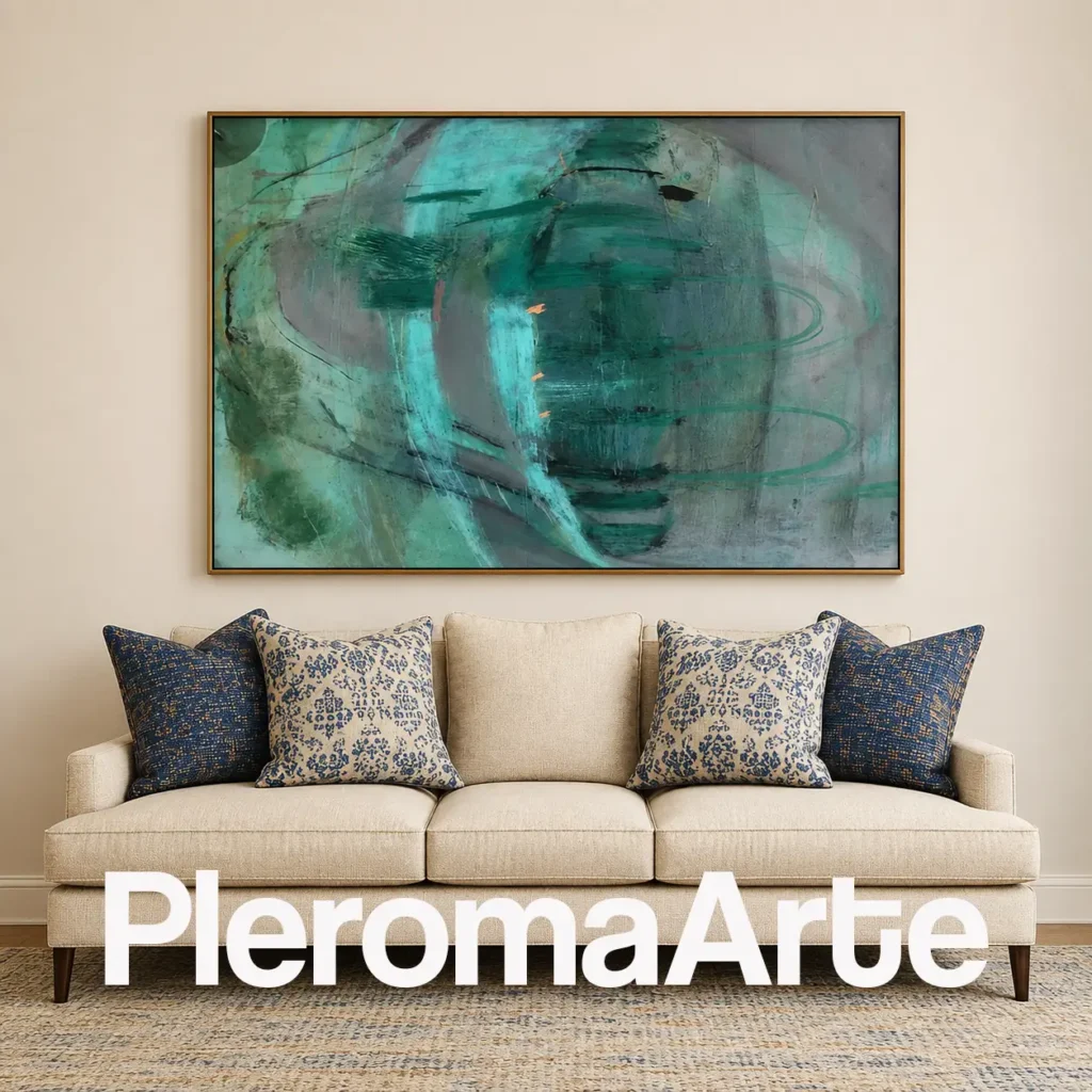Fluir Interior - Pintura Abstracta Contemporánea en turquesa, verde petróleo y gris