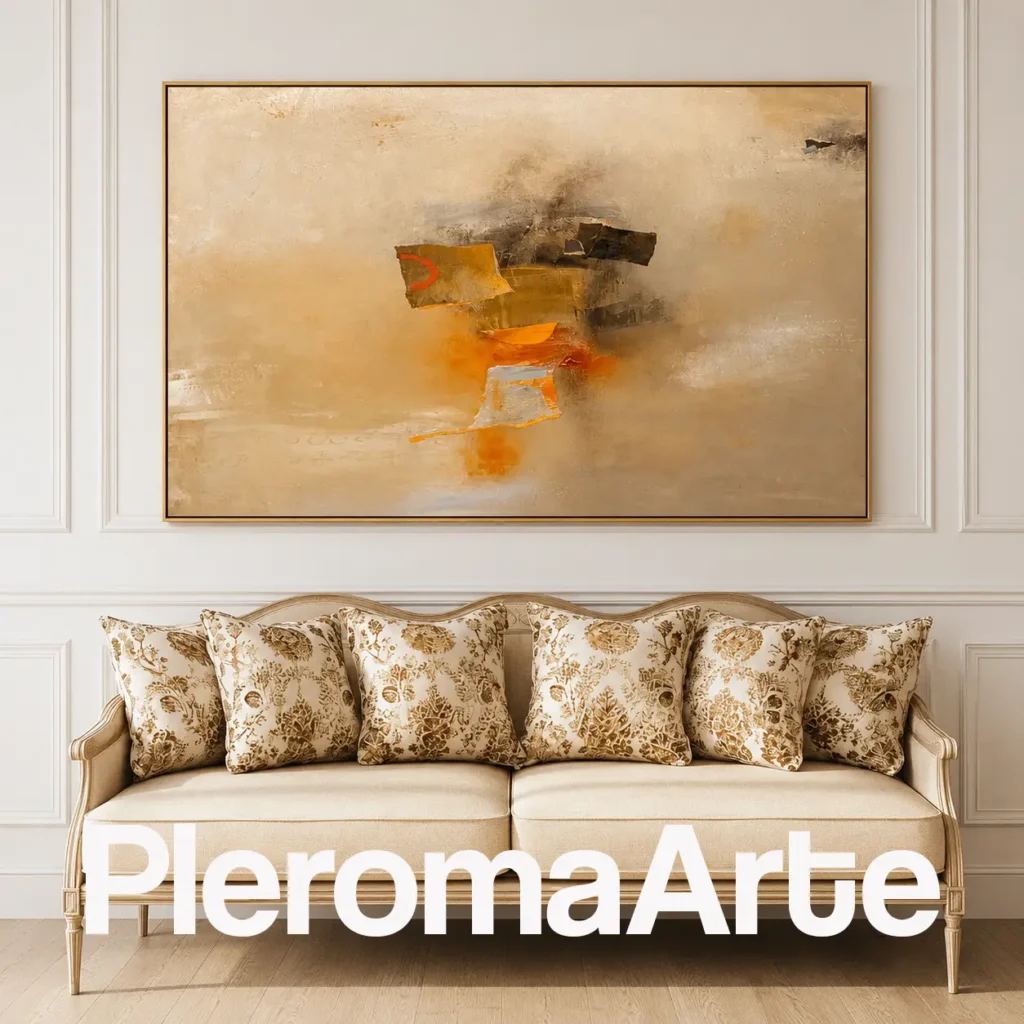 Pulso de Arena - Cuadro al Óleo Contemporáneo en marfil, beige, ocre, naranja quemado, marrón y negro