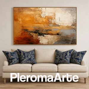 Geografía Interior - Cuadro al Óleo Contemporáneo en ocre, marfil, siena, gris y negro