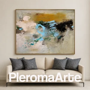 Horizonte Vivo - Cuadro Decorativo Contemporáneo en ocre, azul, turquesa y negro