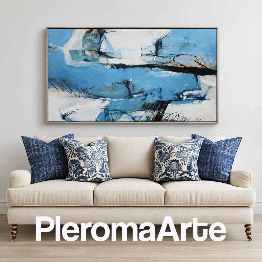 Deriva Azul - Cuadro Moderno Contemporáneo en azul cerúleo, blanco, gris y negro