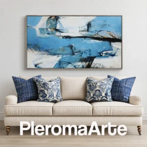 Deriva Azul - Cuadro Moderno Contemporáneo en azul cerúleo, blanco, gris y negro