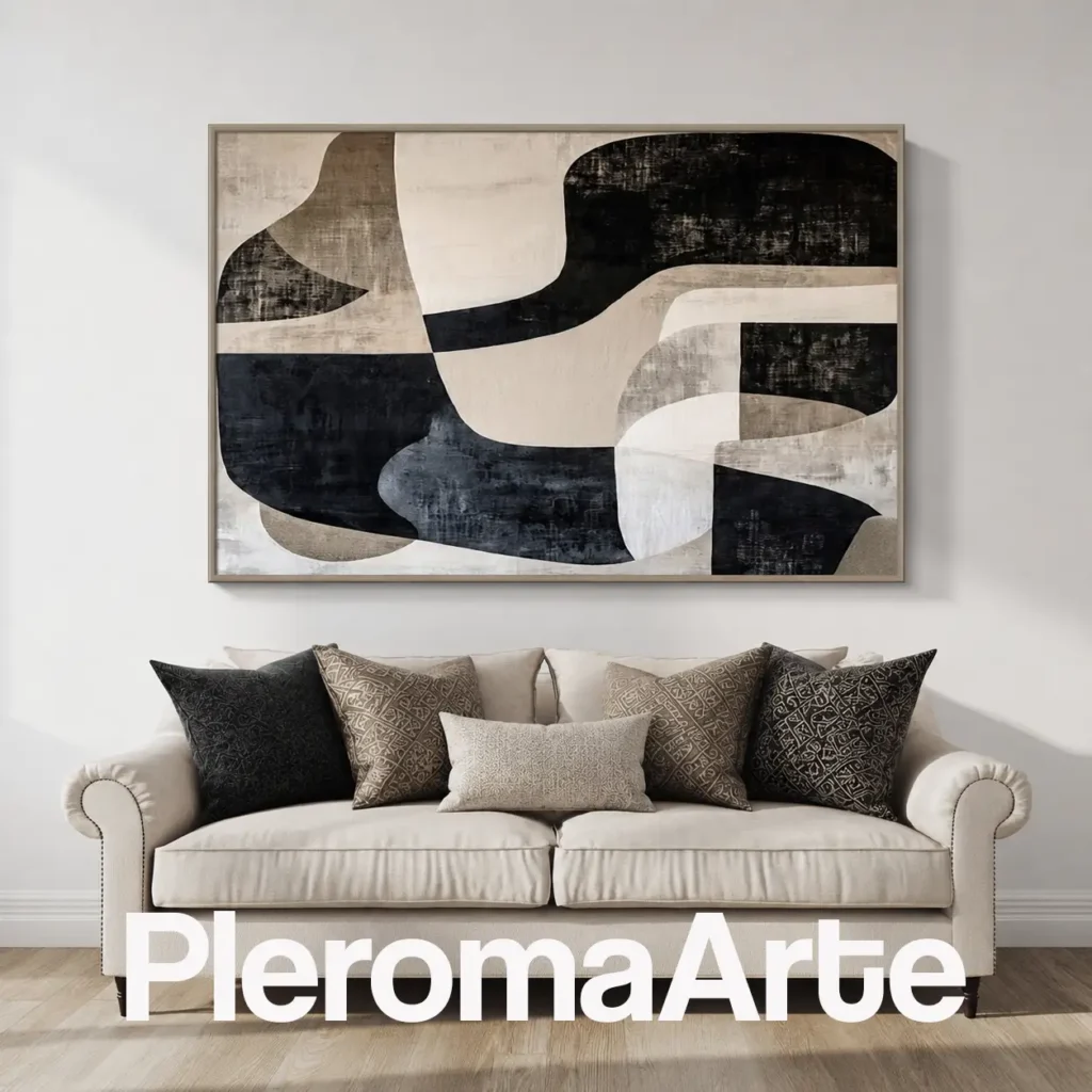 Armonía Esencial - Cuadro Decorativo Contemporáneo en negro, gris, beige y marfil