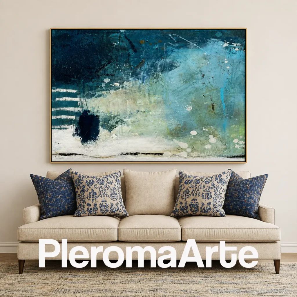 Marea Serena - Cuadro para Sala Contemporáneo en azul petróleo, turquesa, celeste y blanco roto