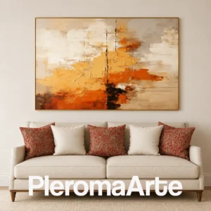 Luz Ascendente - Cuadro al Óleo Contemporáneo en marfil, ocre, naranja quemado, siena y negro