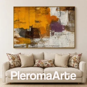 Tierra de Luz - Cuadro Decorativo Contemporáneo en ocre, mostaza, blanco y ciruela