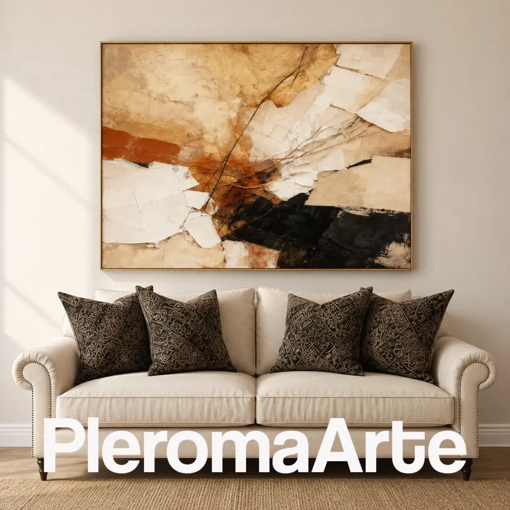 Equilibrio Mineral - Cuadro al Óleo Contemporáneo en marfil, beige, siena, terracota y negro