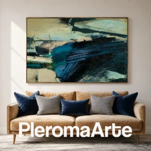 Profundidad Interior, cuadro abstracto en azul, turquesa y tonos arena de Pleroma Arte