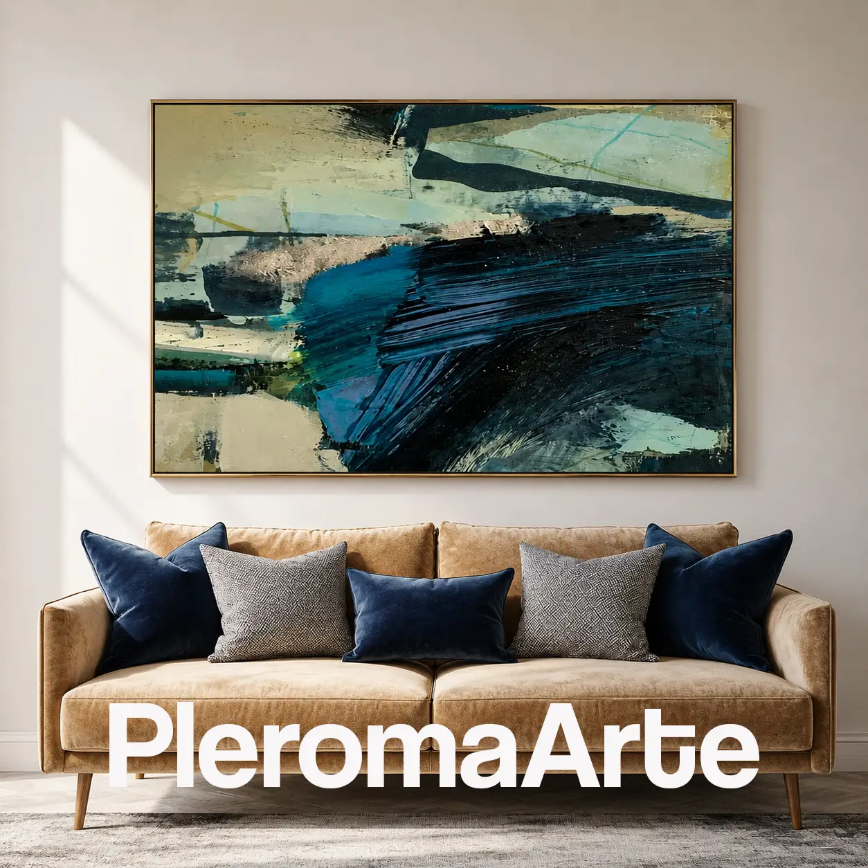 Profundidad Interior, cuadro abstracto en azul, turquesa y tonos arena de Pleroma Arte
