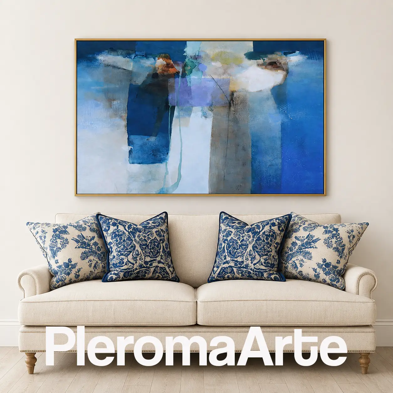 Silencio Azul - Cuadro Decorativo Contemporáneo en azul cobalto, azul marino, celeste y gris