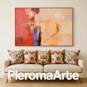 Gesto Suspendido - Cuadro al Óleo Contemporáneo en coral, terracota, crema, violeta y beige