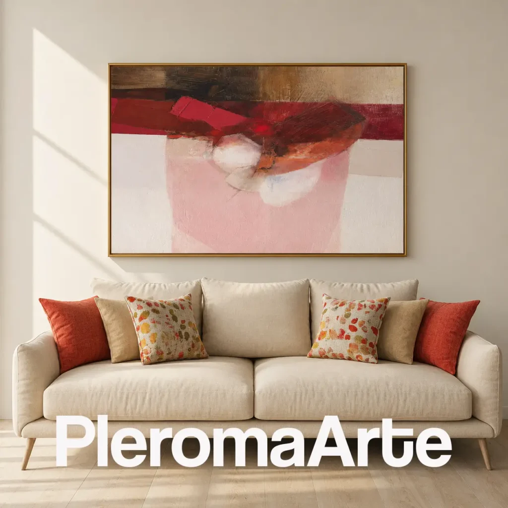 Veladura de Rubí - Cuadro para Sala Contemporáneo en rojo rubí, borgoña, rosa empolvado y marfil