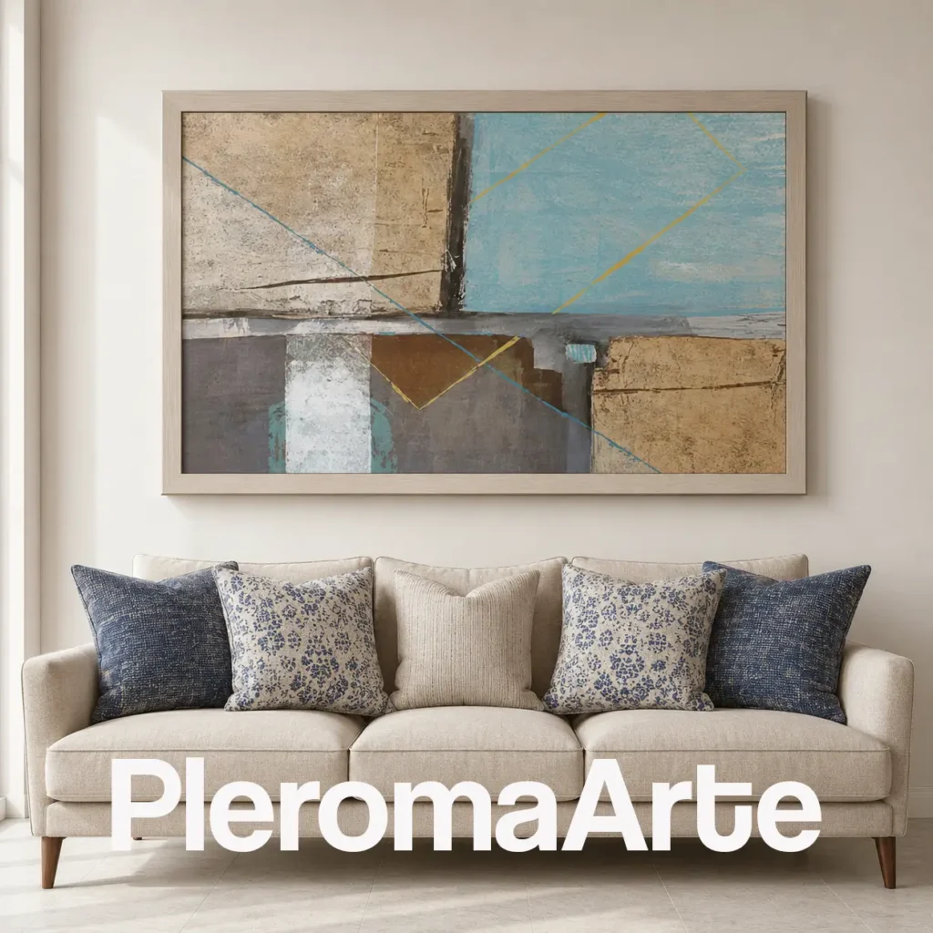 Arquitectura Celeste - Cuadro Moderno Contemporáneo en azul cielo, beige, gris, marrón y ocre dorado
