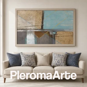 Arquitectura Celeste - Cuadro Moderno Contemporáneo en azul cielo, beige, gris, marrón y ocre dorado