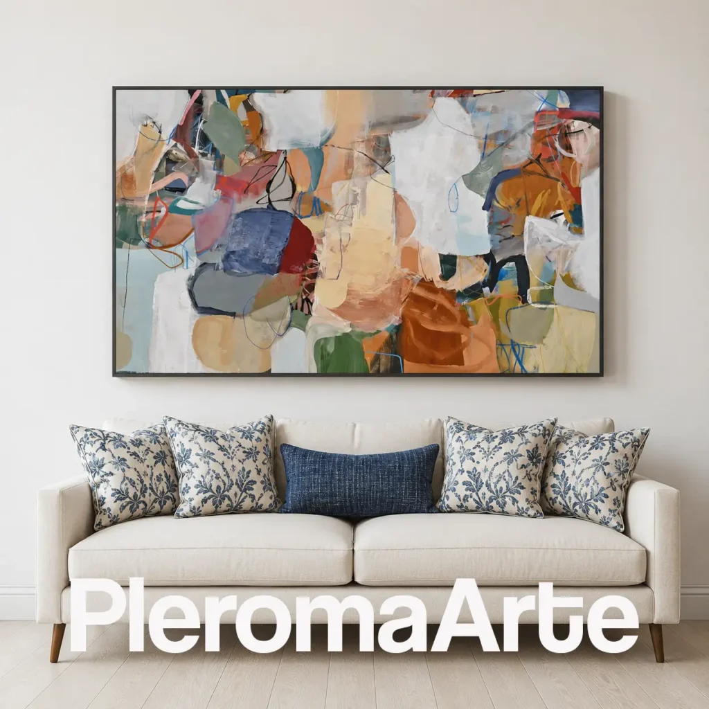 Cartografía Interior - Cuadro Decorativo Contemporáneo en terracota, verde, azul y tonos crema