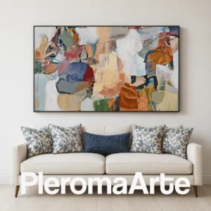 Cartografía Interior - Cuadro Decorativo Contemporáneo en terracota, verde, azul y tonos crema