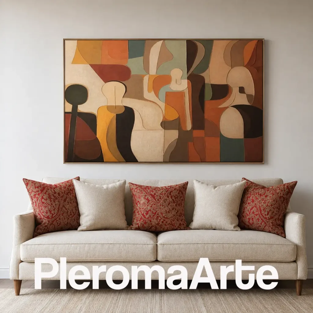Encuentro Ancestral - Pintura Abstracta Contemporánea en terracota, ocre, verde oliva, beige y negro