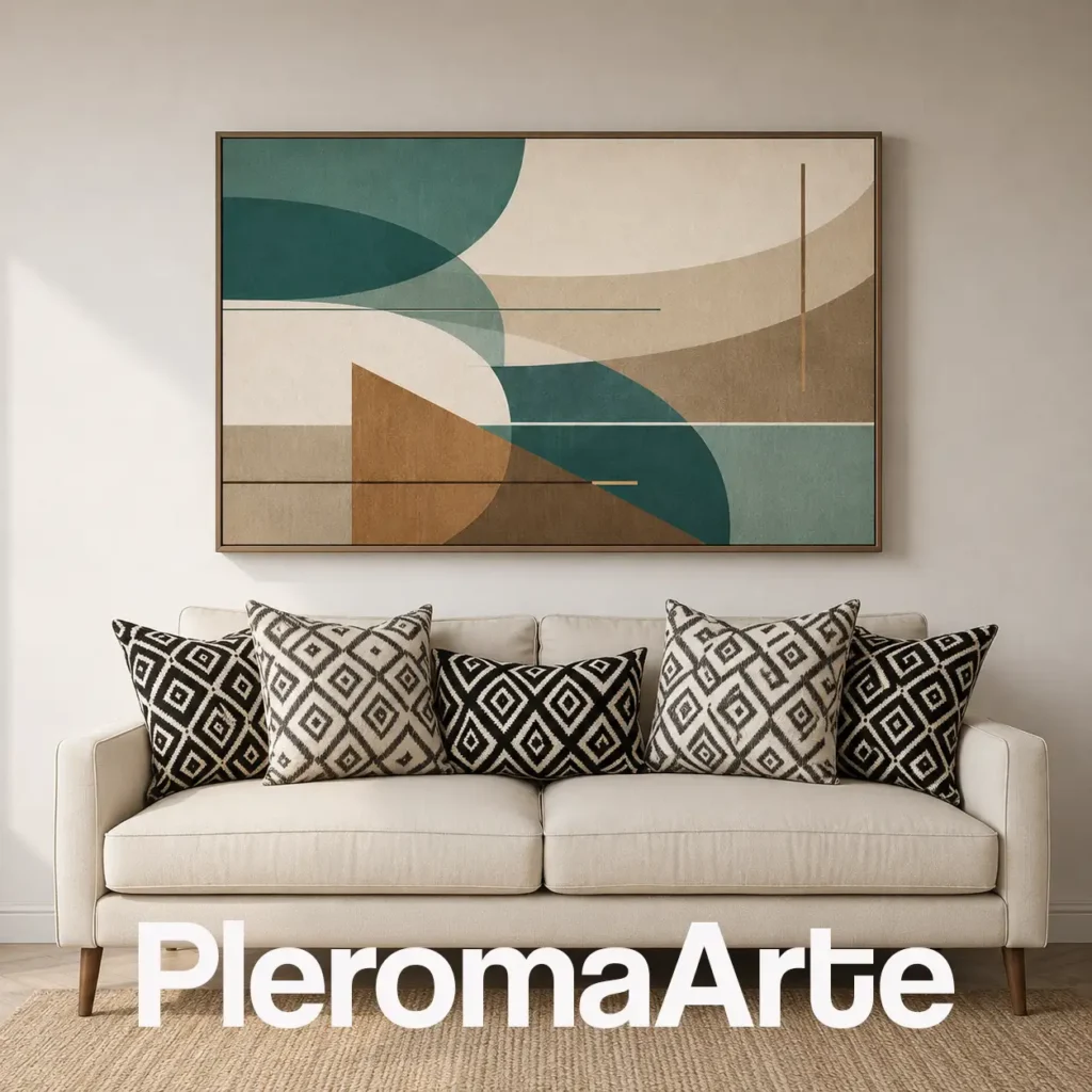 Geometría Serena - Pintura Abstracta Contemporánea en verde petróleo, verde salvia, beige, marfil y camel