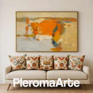 Fuego Sereno - Cuadro Decorativo Contemporáneo en naranja, ámbar, ocre y azul