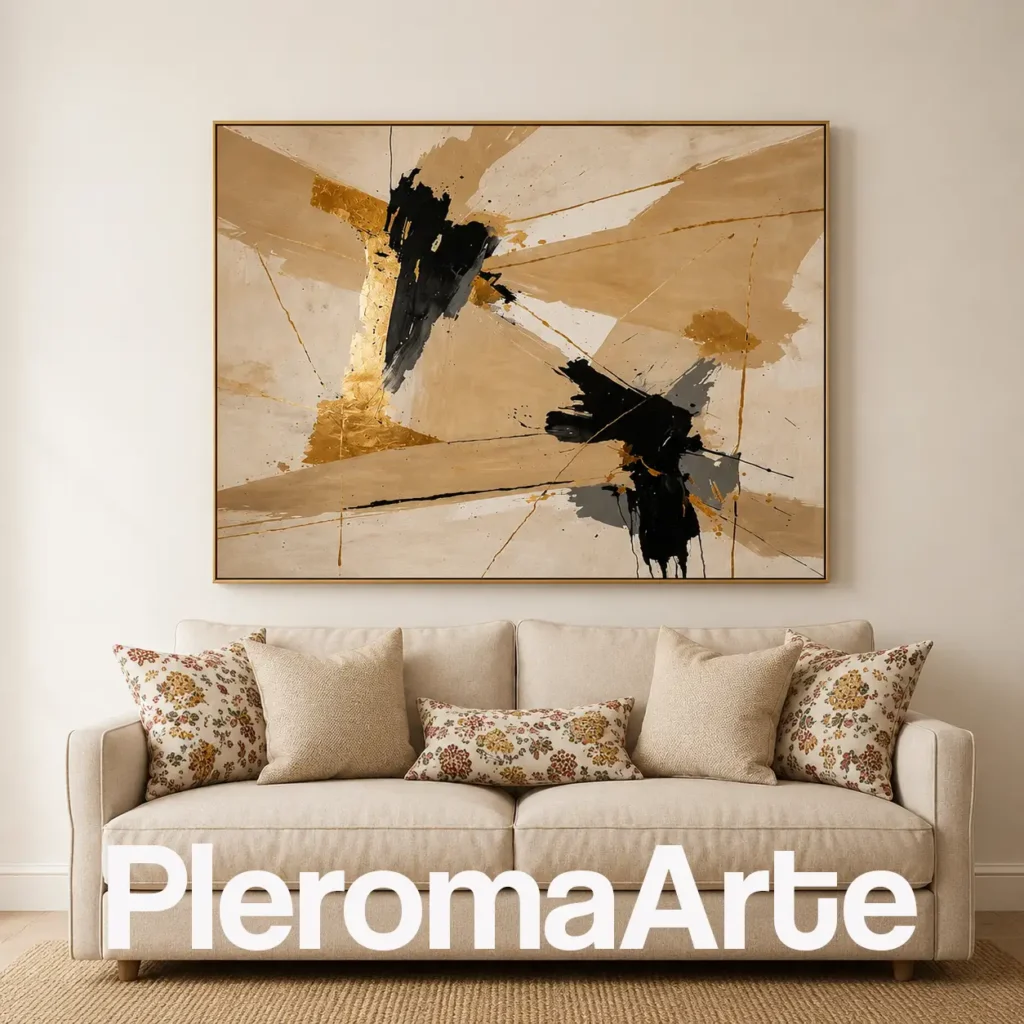 Fuerza Serena - Cuadro para Sala Contemporáneo en beige, negro, champagne y dorado