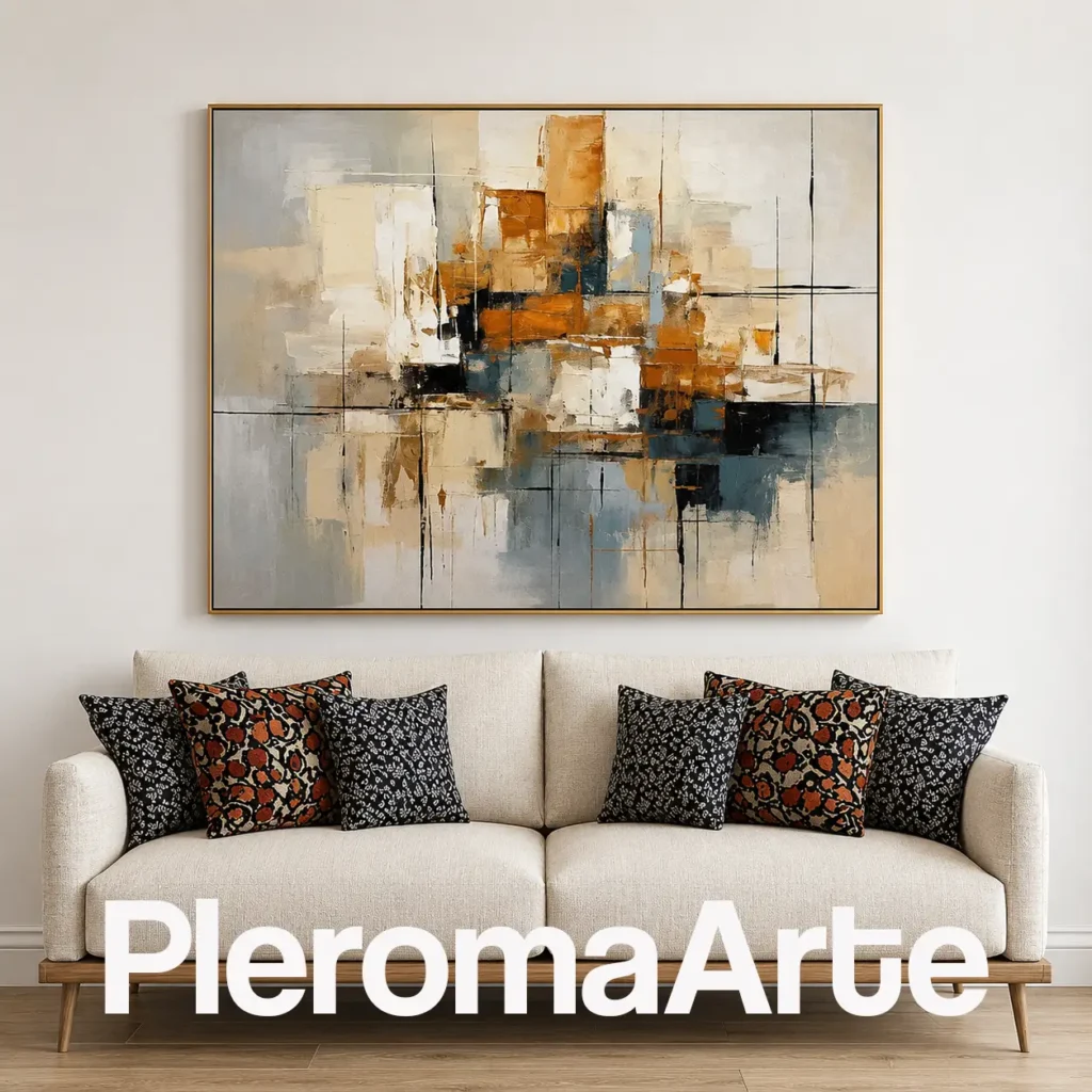 Ciudad Interior - Cuadro para Sala Contemporáneo en ocre, ámbar, azul grisáceo, negro y marfil