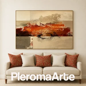 Memoria de Fuego - Cuadro Decorativo Contemporáneo en naranja, terracota, borgoña y tonos arena