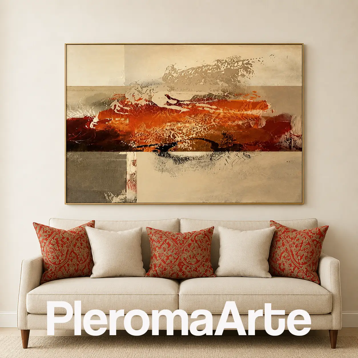 Memoria de Fuego - Cuadro Decorativo Contemporáneo en naranja, terracota, borgoña y tonos arena