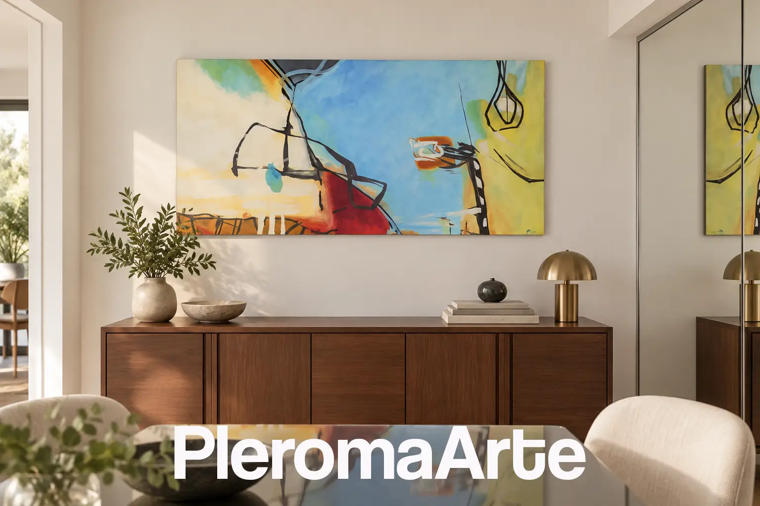 Vemos un hermos cuadro moderno actual en el ambiente de una de nuestras clientas de Pleroma arte