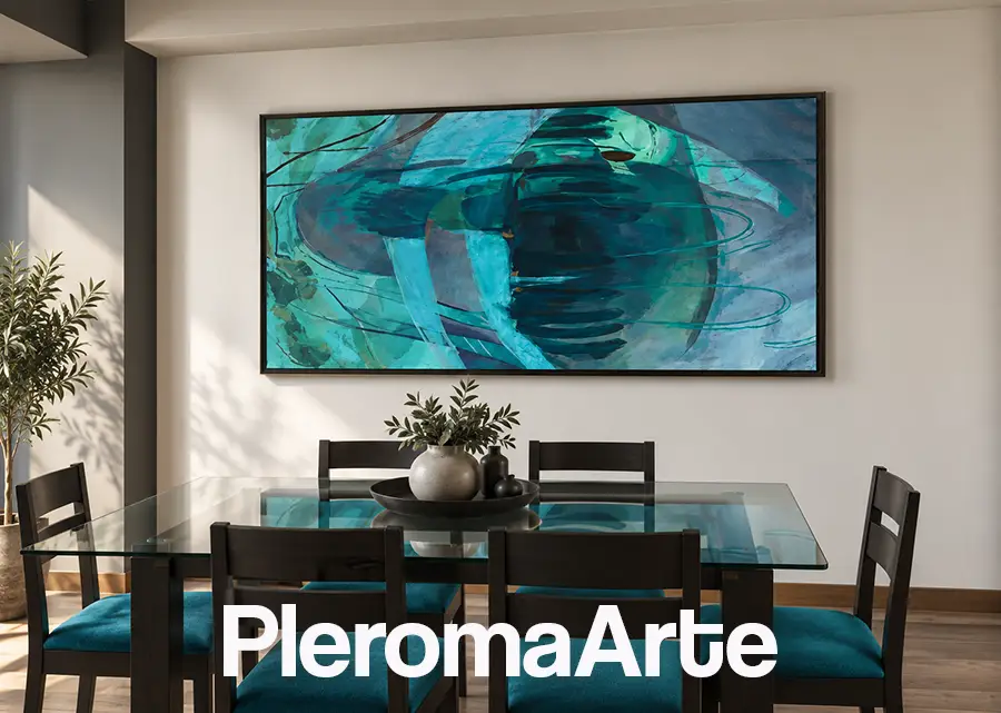 Vemos cuadros modernos verdes con mucho contraste donde resalta el color, el diseño de los cuadros es muy importante para el staff de pleroma arte