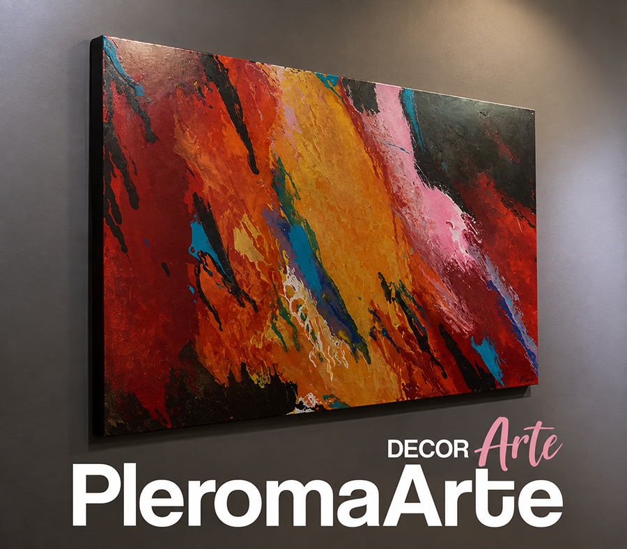 Vemos una hermosa pintura abstracta en colores cálidos creados por la galería de arte pleroma arte